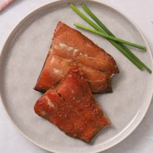 Applewood smoked salmon with bourbon glaze view from top